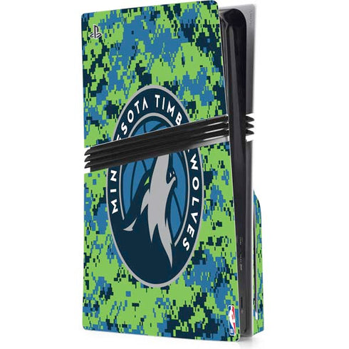 NBA Minnesota Timberwolves Digi Camo PS5 Pro Disk Console Skin