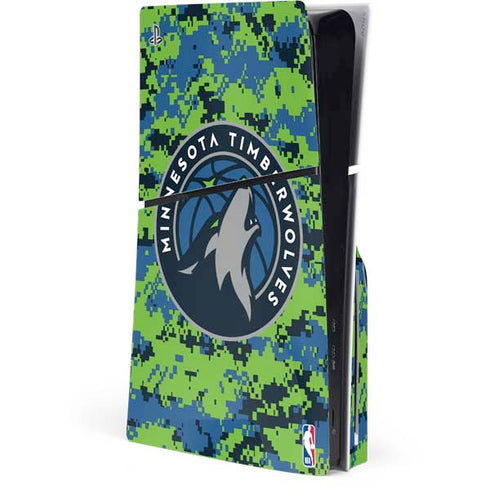 NBA Minnesota Timberwolves Digi Camo PS5 Slim Disk Console Skin