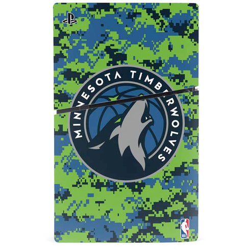 NBA Minnesota Timberwolves Digi Camo PS5 Slim Disk Console Skin