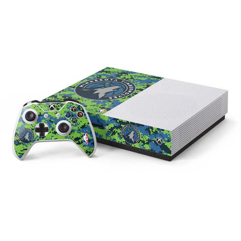 NBA Minnesota Timberwolves Digi Camo Xbox One S Console and Controller Bundle Skin