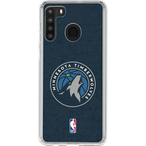 NBA Minnesota Timberwolves Distressed Galaxy A21 Clear Case