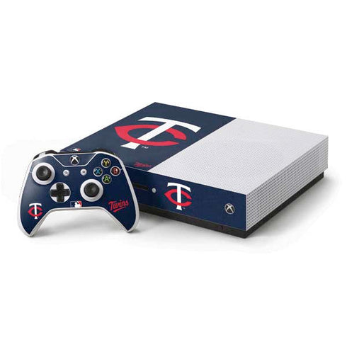 MLB Minnesota Twins - Solid Distressed Xbox One S Console and Controller Bundle Skin