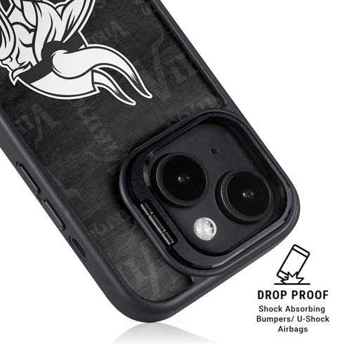 NFL Minnesota Vikings Black & White iPhone 15 Kickstand Case
