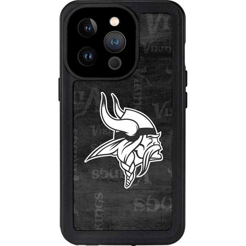 NFL Minnesota Vikings Black & White iPhone 15 Pro Waterproof Case