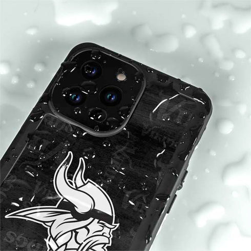 NFL Minnesota Vikings Black & White iPhone 15 Pro Waterproof Case