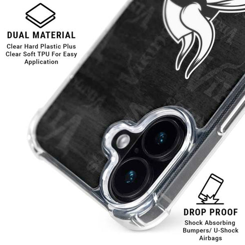 NFL Minnesota Vikings Black & White iPhone 16 Plus Clear Case