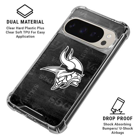 NFL Minnesota Vikings Black & White Pixel 9/9 Pro Clear Case