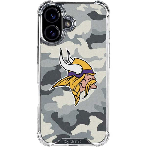 NFL Minnesota Vikings Camo iPhone 16 Plus Clear Case