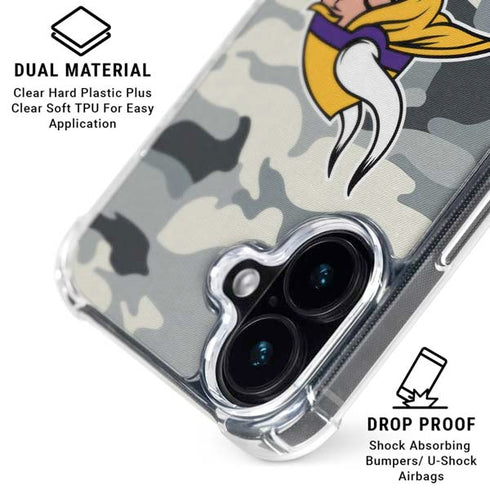 NFL Minnesota Vikings Camo iPhone 16 Plus Clear Case