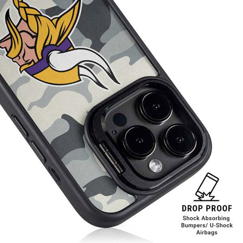 NFL Minnesota Vikings Camo iPhone 16 Pro Kickstand Case