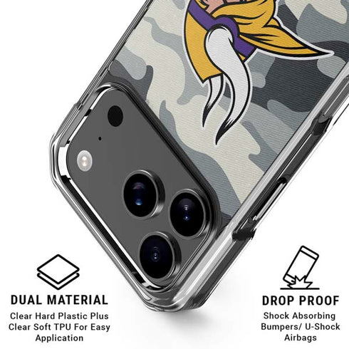 NFL Minnesota Vikings Camo iPhone 18 Pro Clear Case