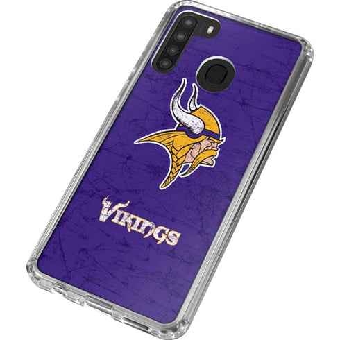 NFL Minnesota Vikings Distressed Galaxy A21 Clear Case
