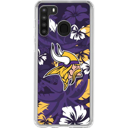 NFL Minnesota Vikings Tropical Print Galaxy A21 Clear Case