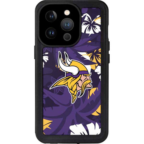 NFL Minnesota Vikings Tropical Print iPhone 15 Pro Waterproof Case