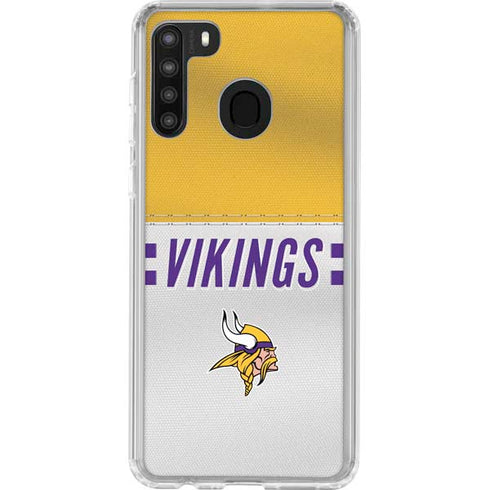 NFL Minnesota Vikings White Striped Galaxy A21 Clear Case