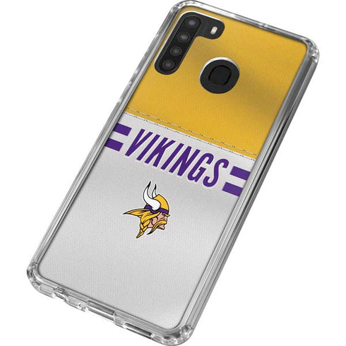 NFL Minnesota Vikings White Striped Galaxy A21 Clear Case