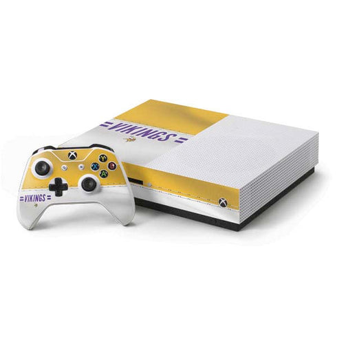 NFL Minnesota Vikings White Striped Xbox One S Console and Controller Bundle Skin