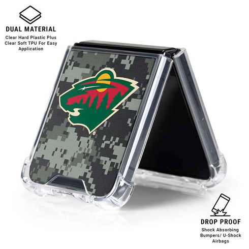 NHL Minnesota Wild Camo Galaxy Z Flip6 Clear Case