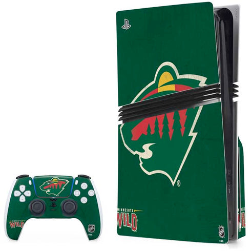 NHL Minnesota Wild Distressed PS5 Pro Disk Bundle Skin