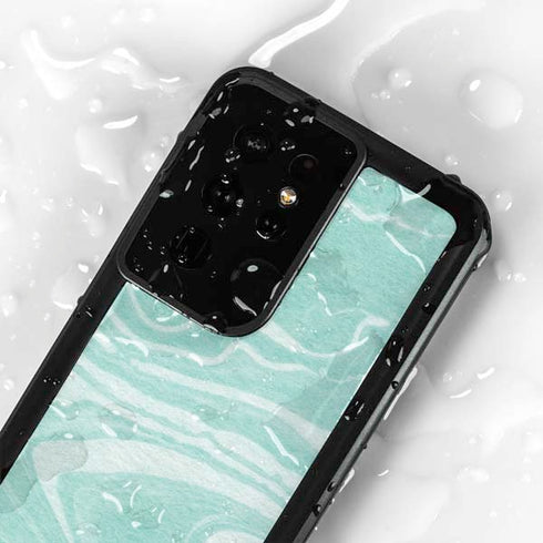 Mint Marbling Galaxy S24 Ultra Waterproof Case