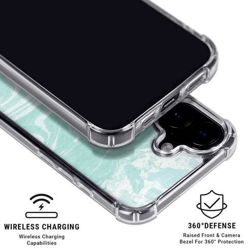 Mint Marbling iPhone 16 Plus Clear Case