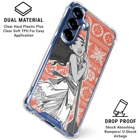 Disney Princess Moana Character Tropical Print Art Galaxy S25 Plus Clear Case