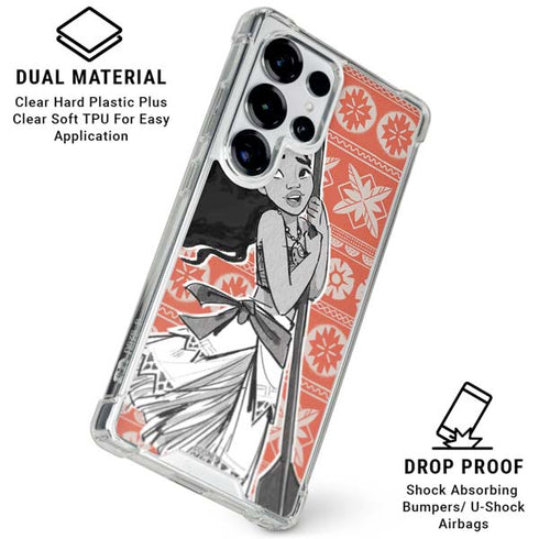 Disney Princess Moana Character Tropical Print Art Galaxy S25 Ultra Clear Case