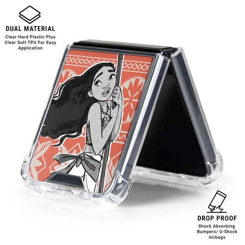 Disney Princess Moana Character Tropical Print Art Galaxy Z Flip6 Clear Case