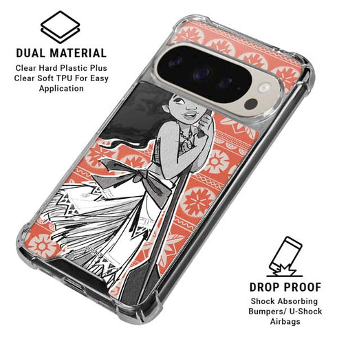 Disney Princess Moana Character Tropical Print Art Pixel 9/9 Pro Clear Case