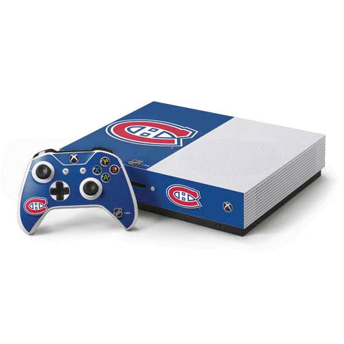 NHL Montreal Canadiens Solid Background Xbox One S Console and Controller Bundle Skin