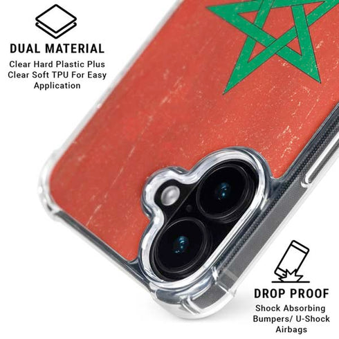 Morocco Flag Distressed iPhone 16 Clear Case