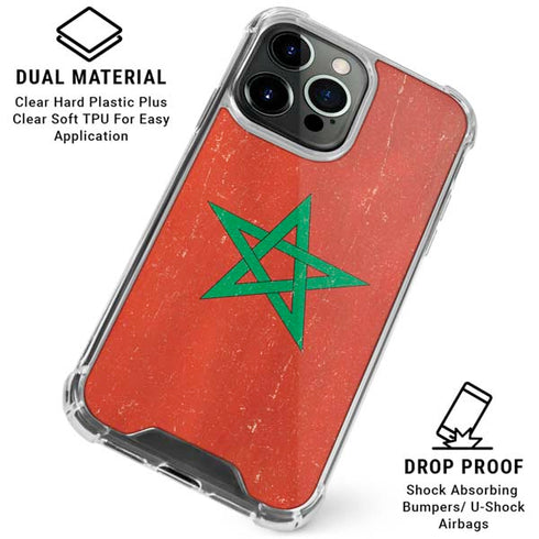 Morocco Flag Distressed iPhone 16 Pro Max Clear Case