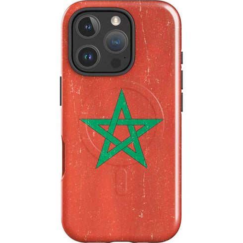 Morocco Flag Distressed iPhone 16 Pro Max Magsafe Impact Case