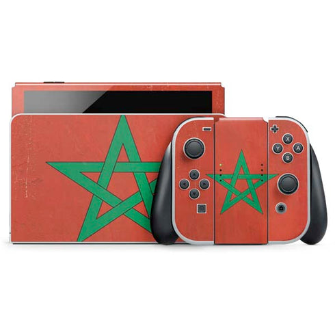 Morocco Flag Distressed Nintendo Skins