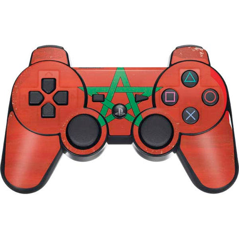 Morocco Flag Distressed PS3 Dual Shock wireless controller Skin