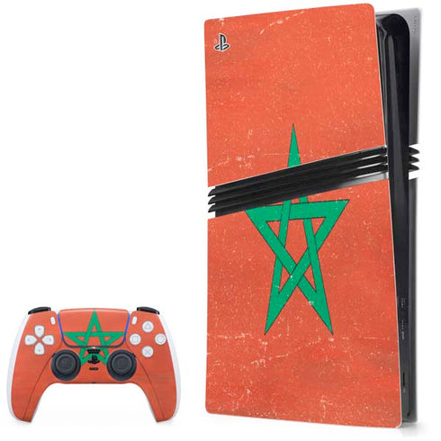 Morocco Flag Distressed PS5 Pro Bundle Skin