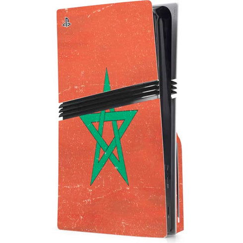 Morocco Flag Distressed PS5 Pro Disk Console Skin