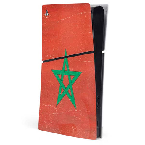 Morocco Flag Distressed PS5 Slim Digital Edition Console Skin