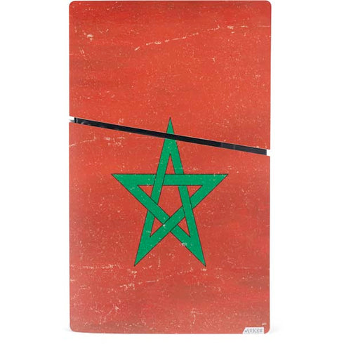 Morocco Flag Distressed PS5 Slim Digital Edition Console Skin