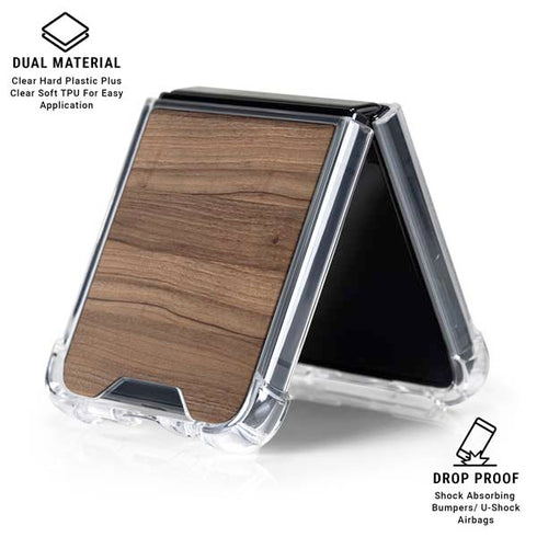 Natural Walnut Wood Galaxy Z Flip7 Clear Case