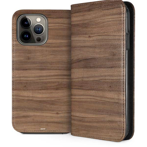 Natural Walnut Wood iPhone 14 Pro Max Folio Case