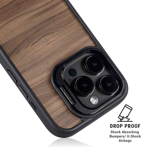 Natural Walnut Wood iPhone 15 Pro Max Kickstand Case