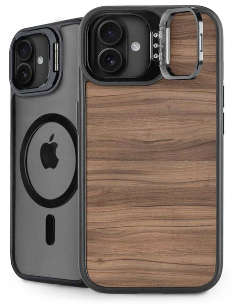 Natural Walnut Wood iPhone 16 Plus Kickstand Case