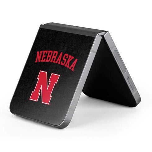 University of Nebraska Collegiate Text Black Galaxy Z Flip6 Skin