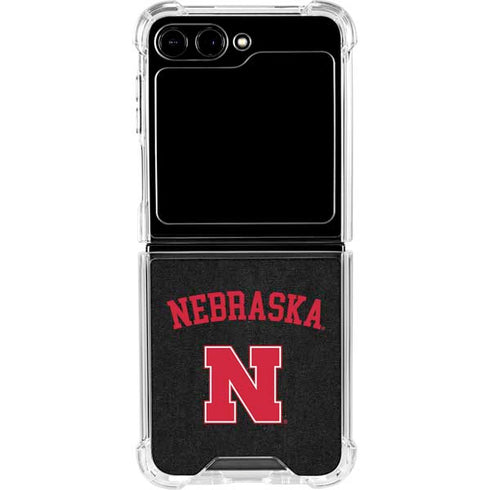 University of Nebraska Collegiate Text Black Galaxy Z Flip6 Clear Case