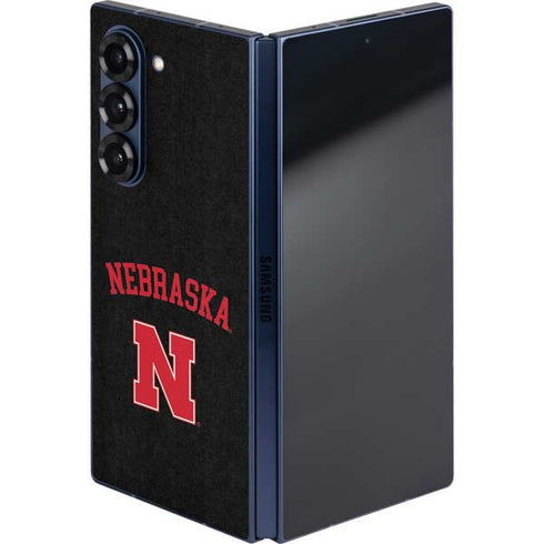University of Nebraska Collegiate Text Black Galaxy Z Fold6 Skin
