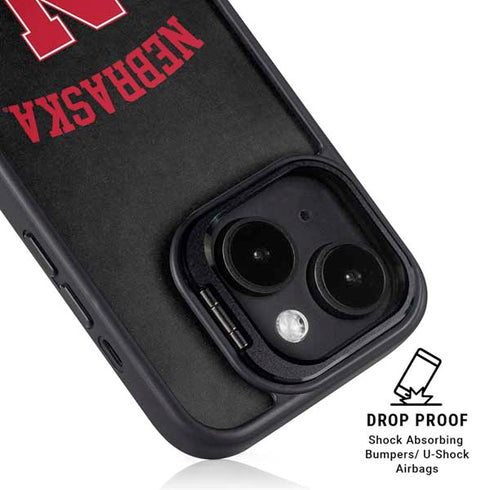 University of Nebraska Collegiate Text Black iPhone 14 Kickstand Case