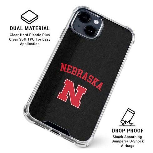 University of Nebraska Collegiate Text Black iPhone 15 Clear Case