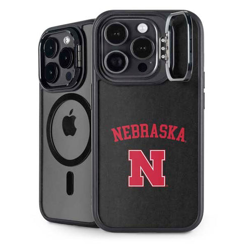 University of Nebraska Collegiate Text Black iPhone 15 Pro Kickstand Case