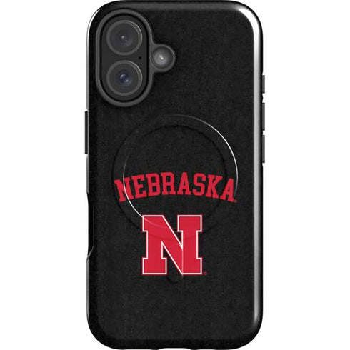 University of Nebraska Collegiate Text Black iPhone 16 Magsafe Impact Case